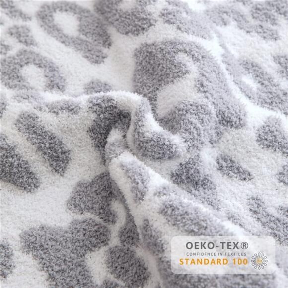 Ultra Soft Micro Plush White Grey Leopard Blanket (51x63 inches) Warm Reversible - Picture 2 of 7